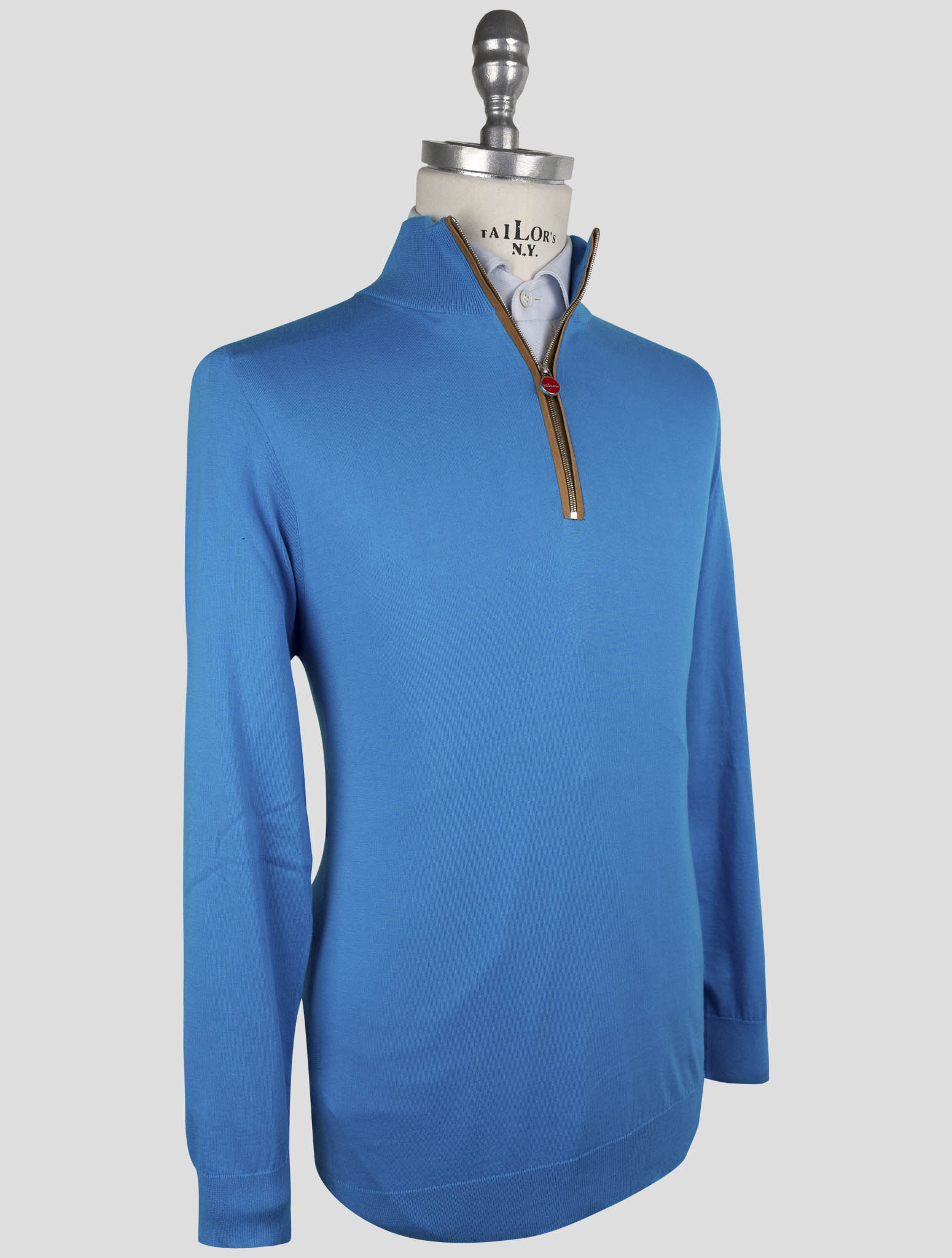 Kiton Light Blue Cotton Sweater Half Zip