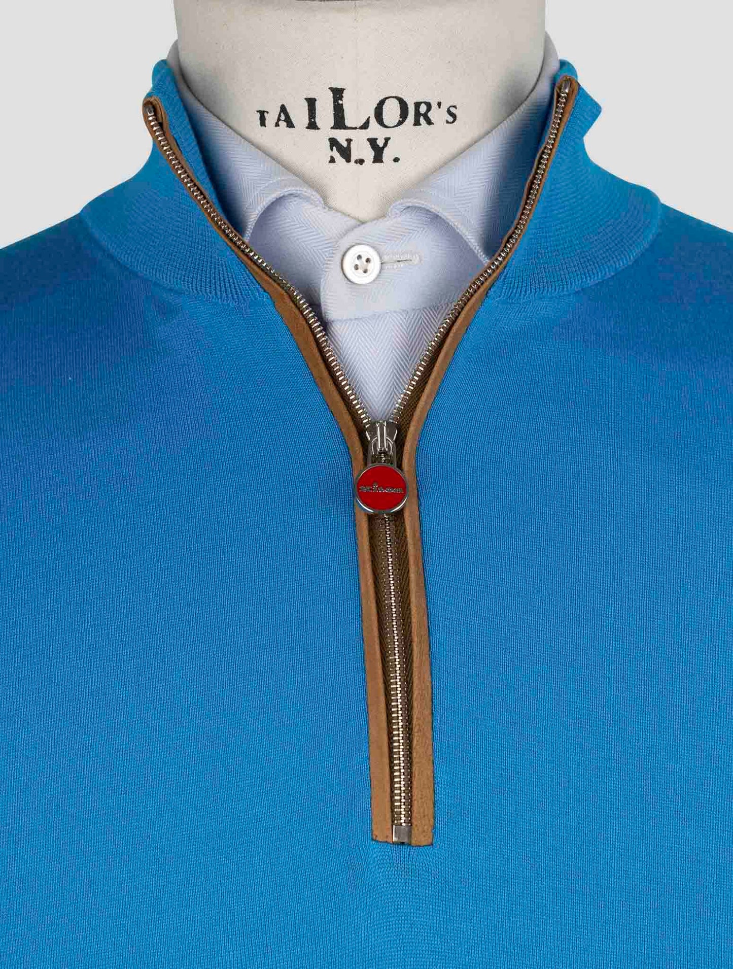 Kiton Light Blue Cotton Sweater Half Zip