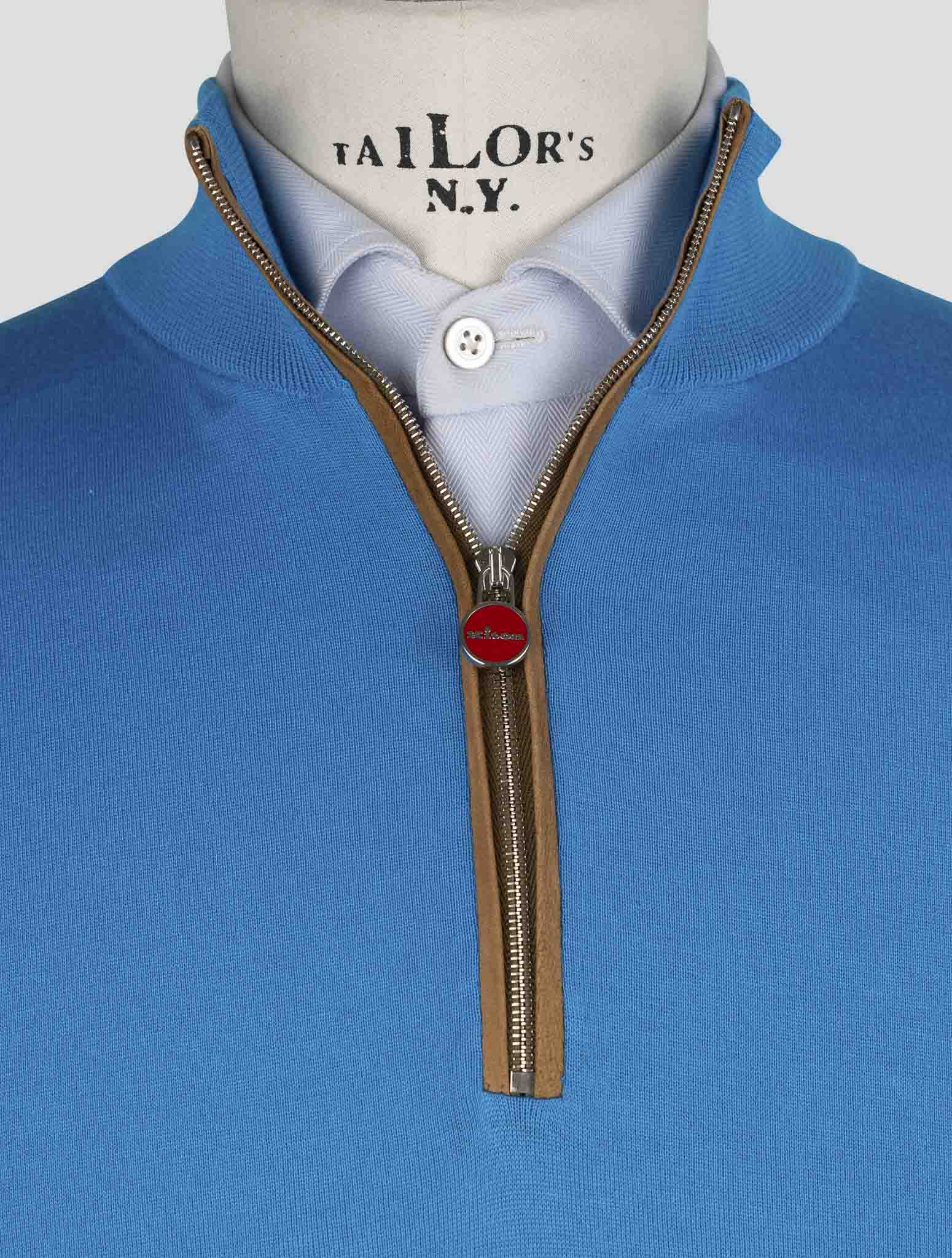 Kiton Light Blue Cotton Sweater Half Zip