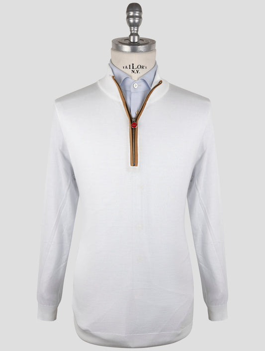 Kiton White Cotton Sweater Half Zip