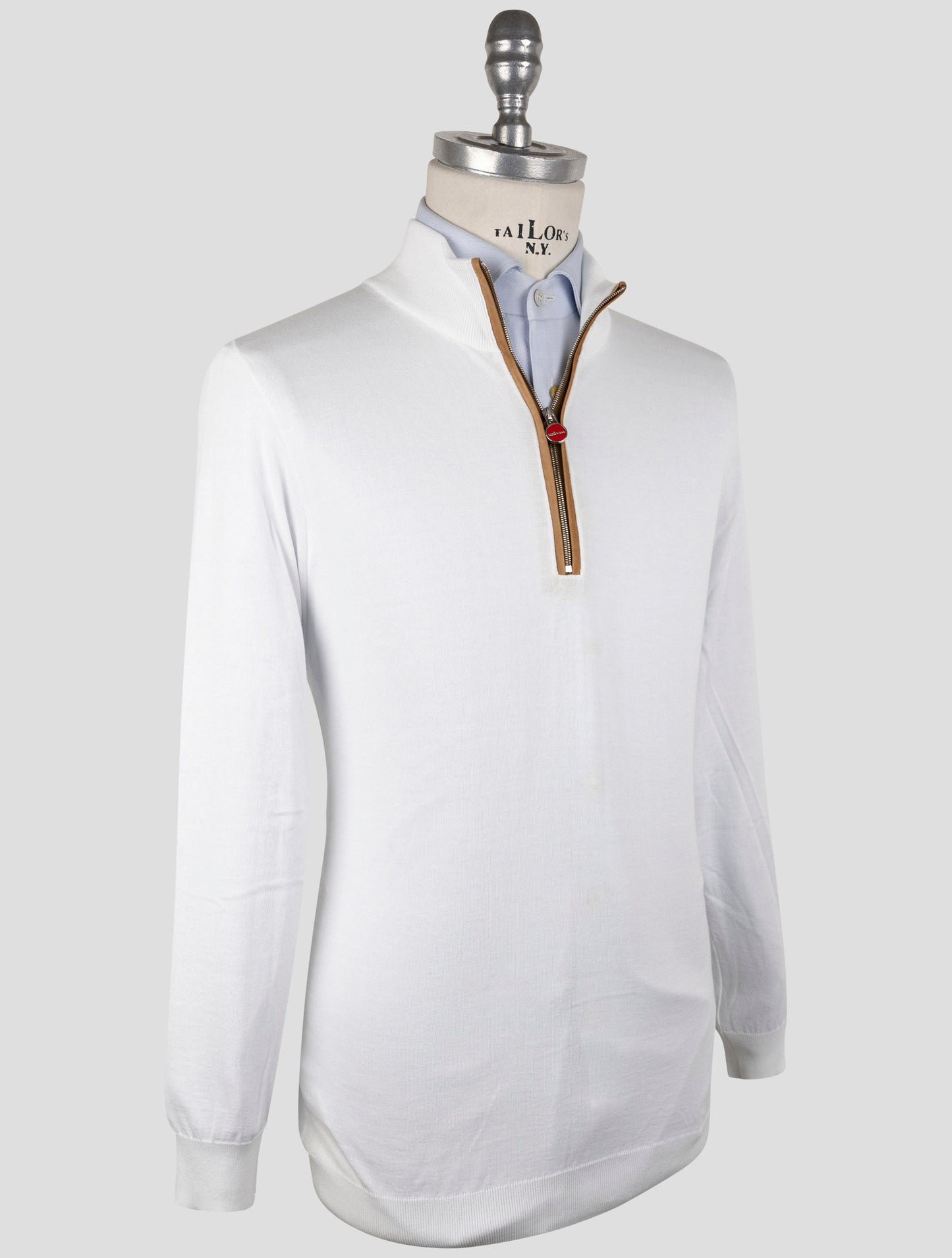 Kiton White Cotton Sweater Half Zip