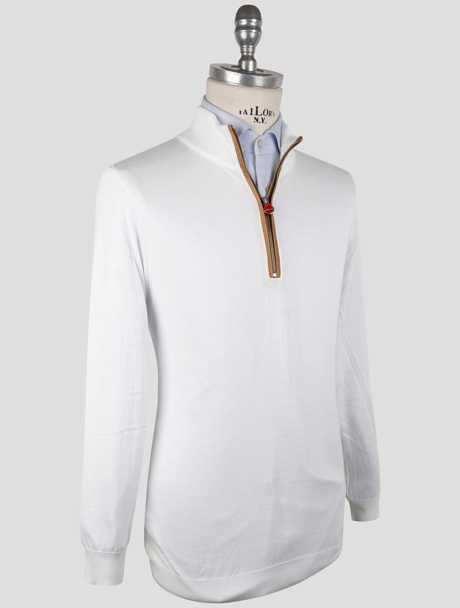 Kiton White Cotton Sweater Half Zip