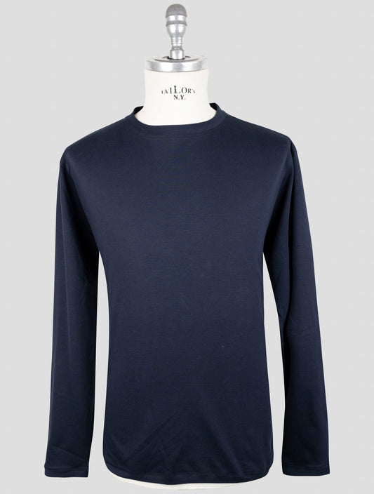Kiton Blue Cotton Sweater Crewneck