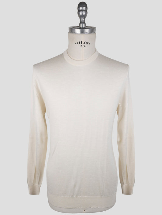 Kiton White Silk Cashmere Linen Sweater Crewneck