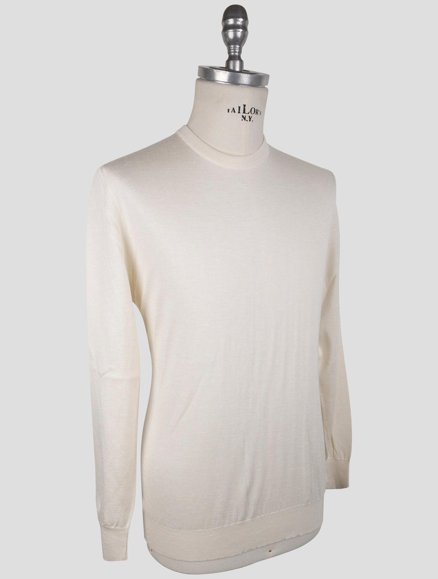 Kiton White Silk Cashmere Linen Sweater Crewneck