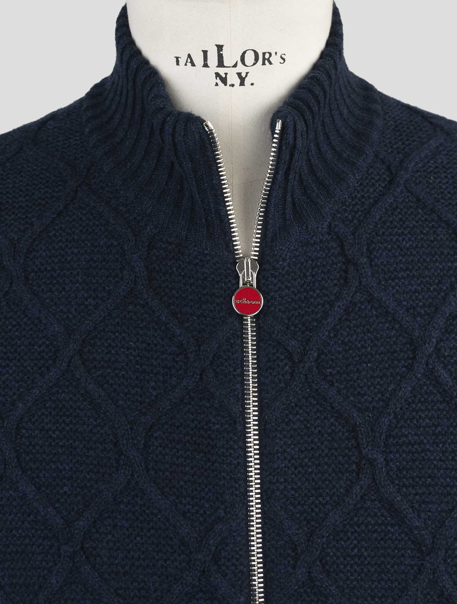 Kiton Blue Cashmere Silk Sweater Full Zip