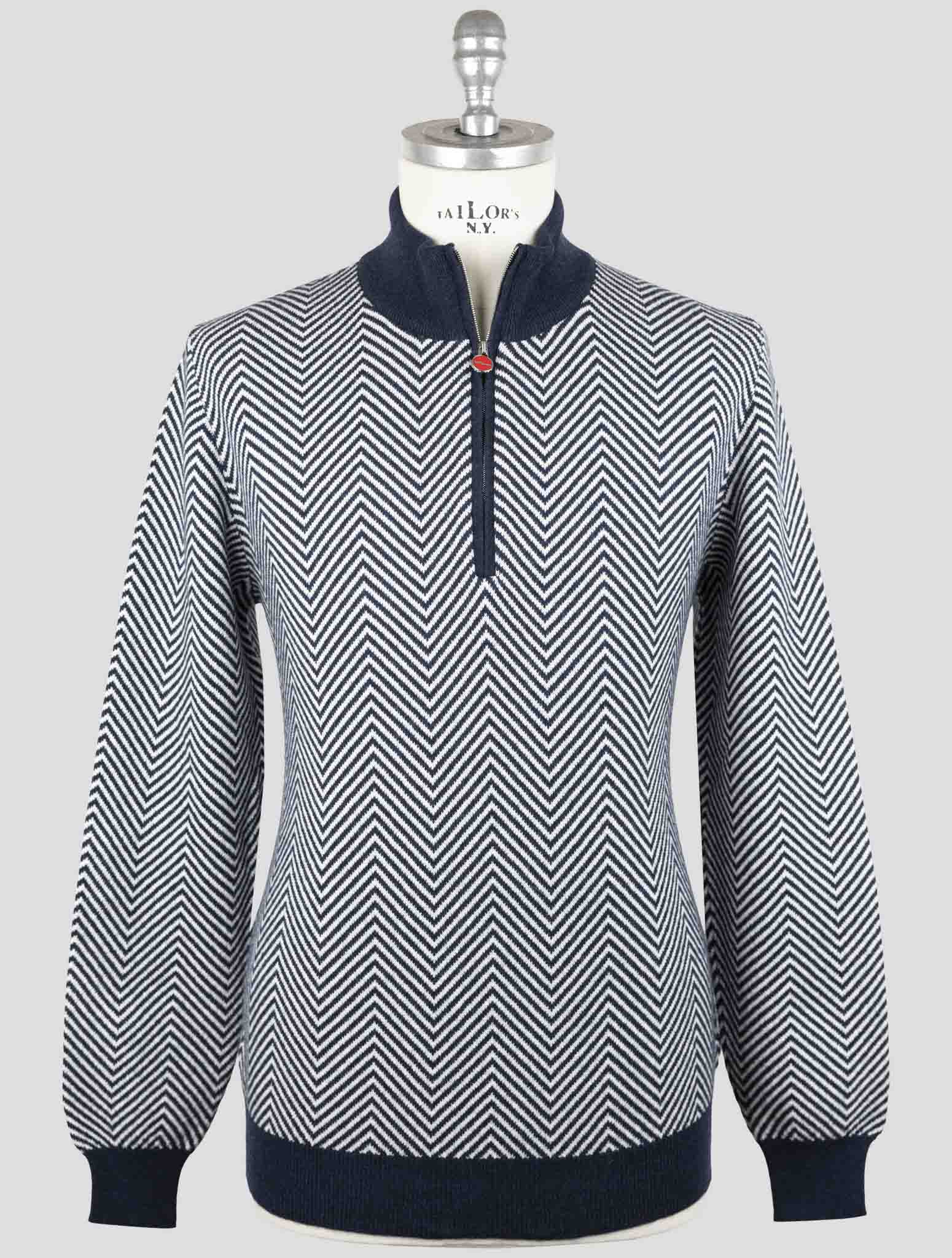 Kiton Blue White Cashmere Sweater Half Zip