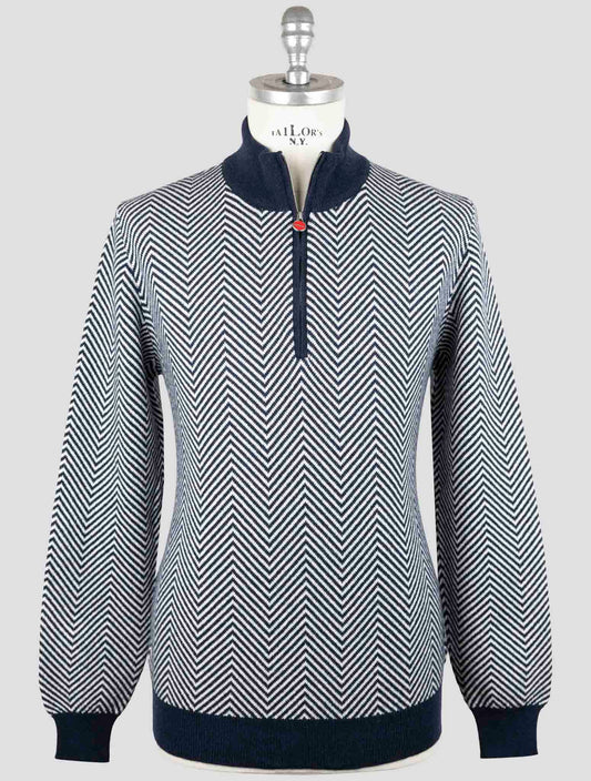 Kiton Blue White Cashmere Sweater Half Zip