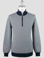 Kiton Blue White Cashmere Sweater Half Zip