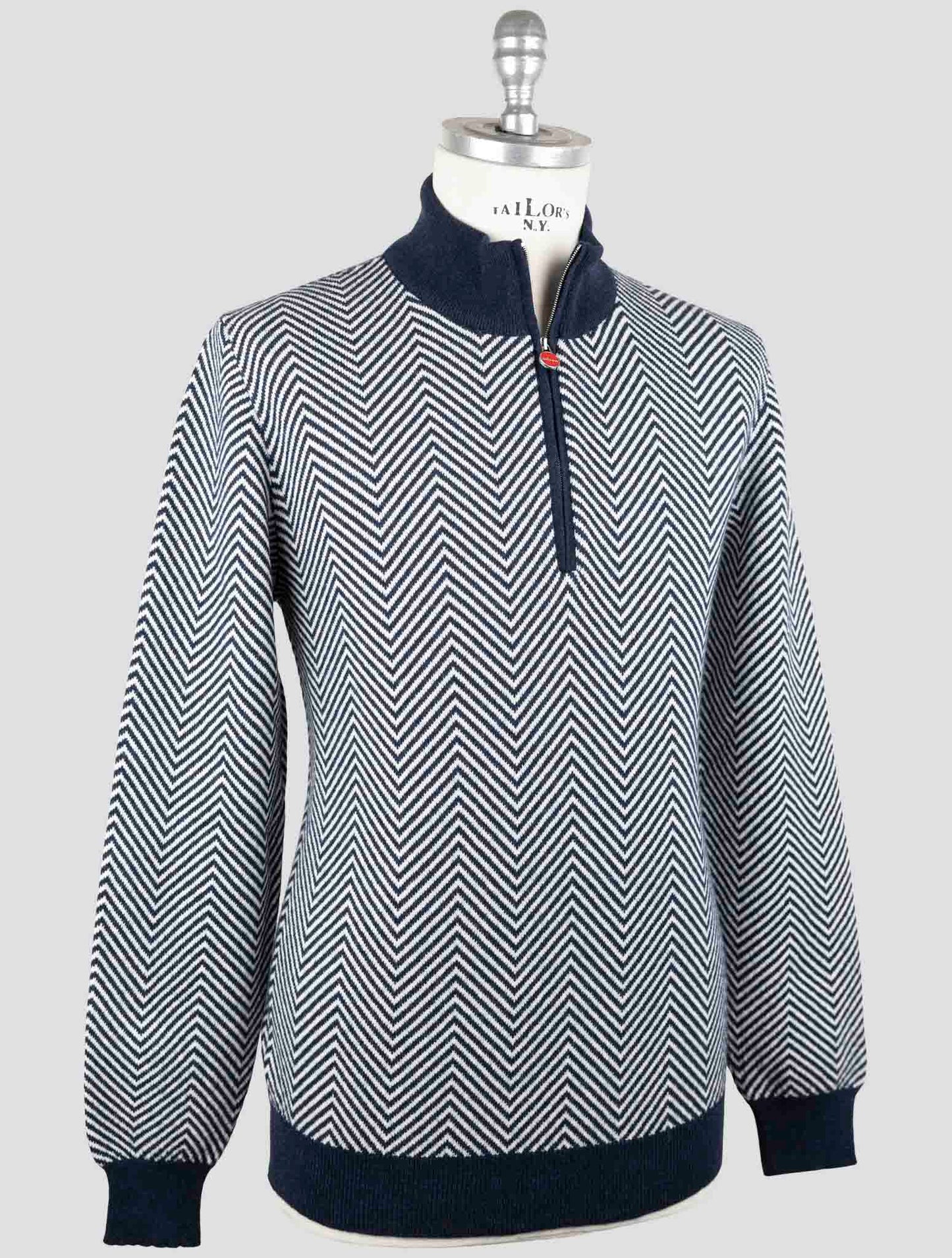 Kiton Blue White Cashmere Sweater Half Zip