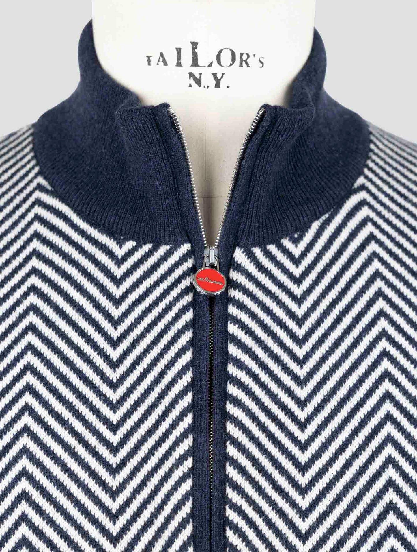 Kiton Blue White Cashmere Sweater Half Zip