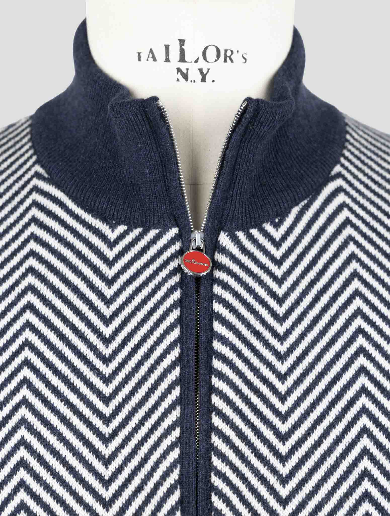 Kiton Blue White Cashmere Sweater Half Zip