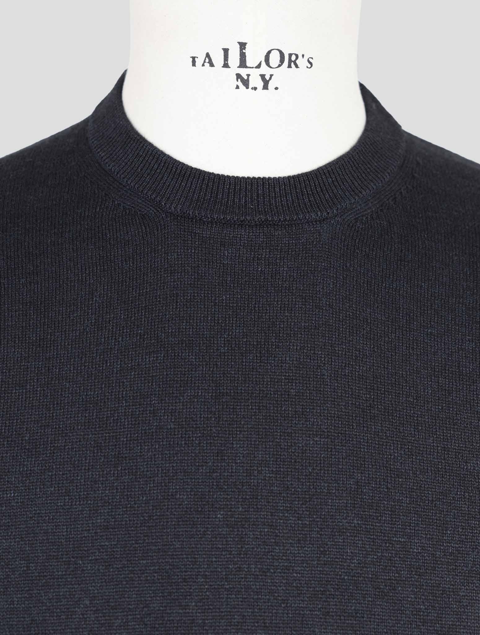 Kiton Knt Blue Linen Cotton Sweater Crewneck