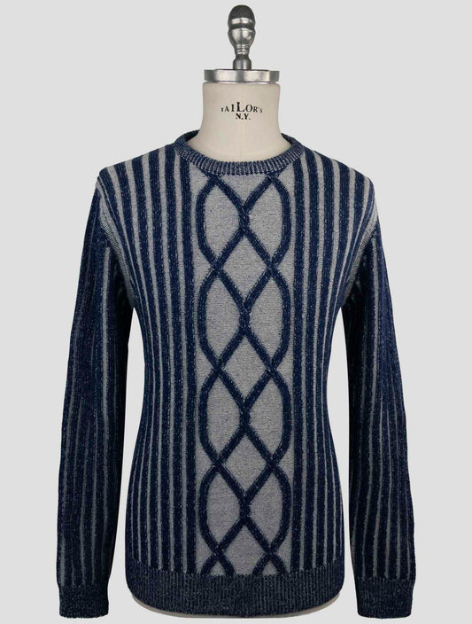 Kiton Knt Blue Virgin Wool Cashmere Sweater Crewneck