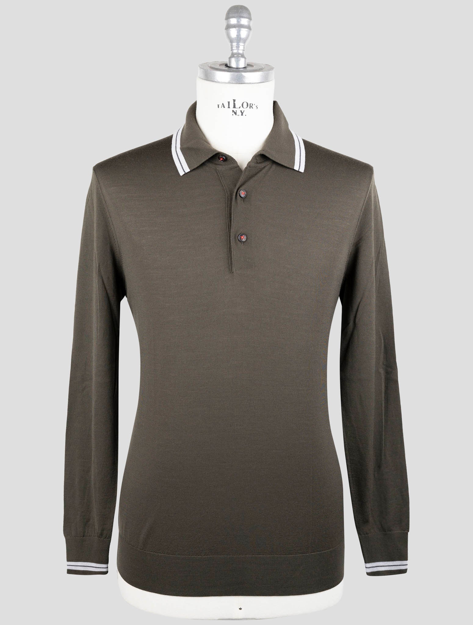Kiton Green Wool Diamante Blue Sweater Polo