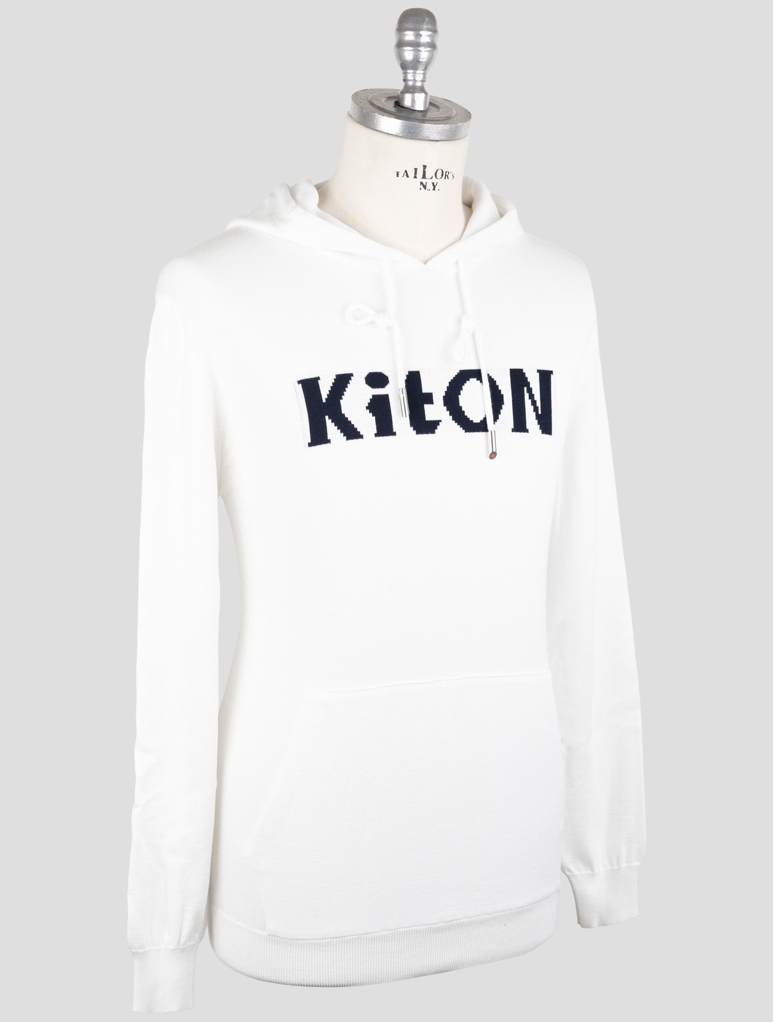 Kiton White Cotton Sweater Hoodie