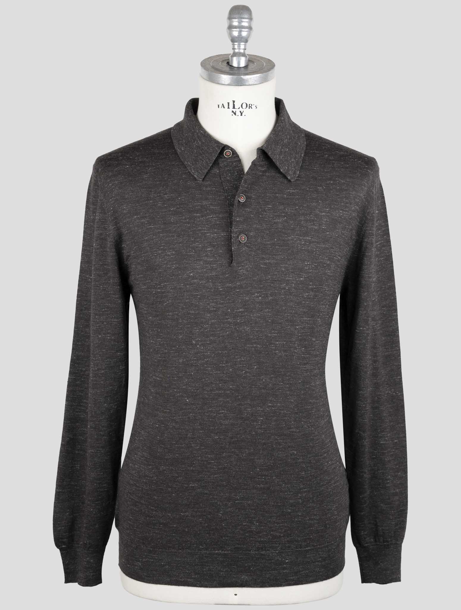 Kiton Brown Silk Cashmere Linen Sweater Polo
