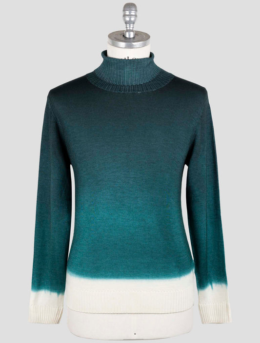 Kiton Green White Cashmere Silk Sweater Turtleneck