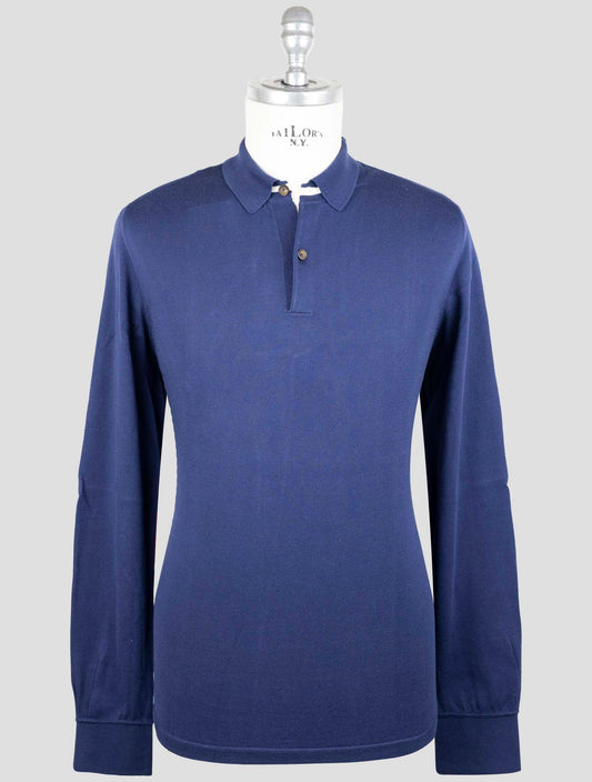 Kiton Blue Cotton Sweater Polo