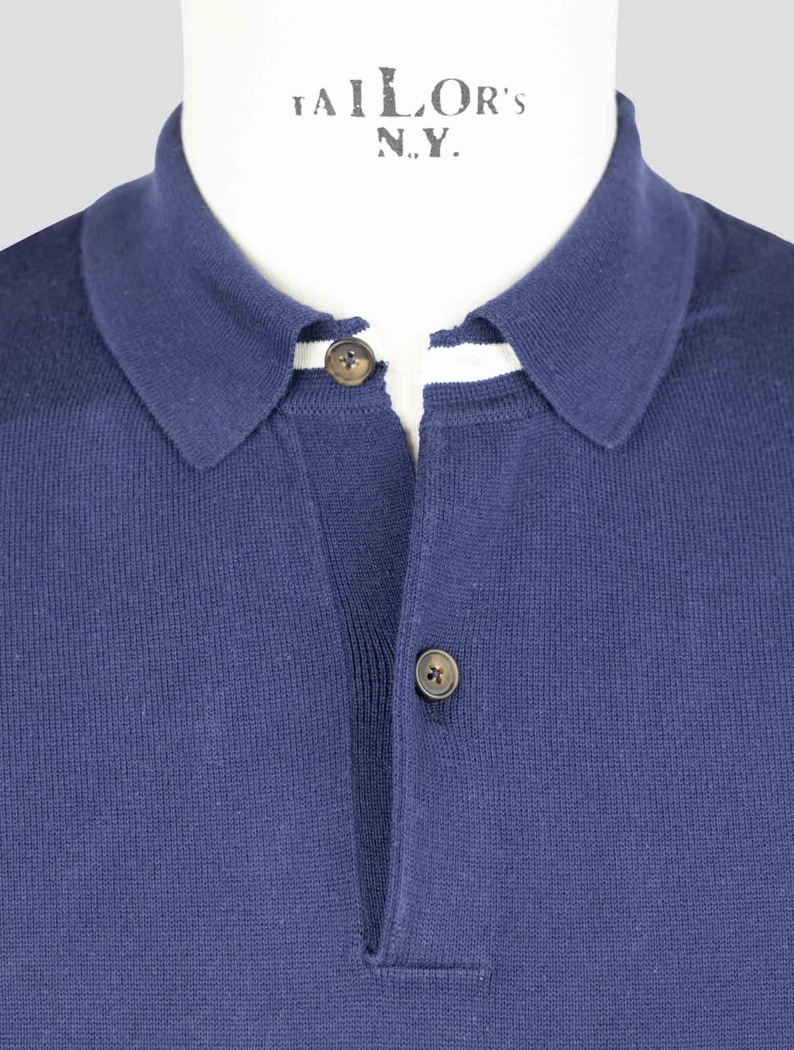 Kiton Blue Cotton Sweater Polo