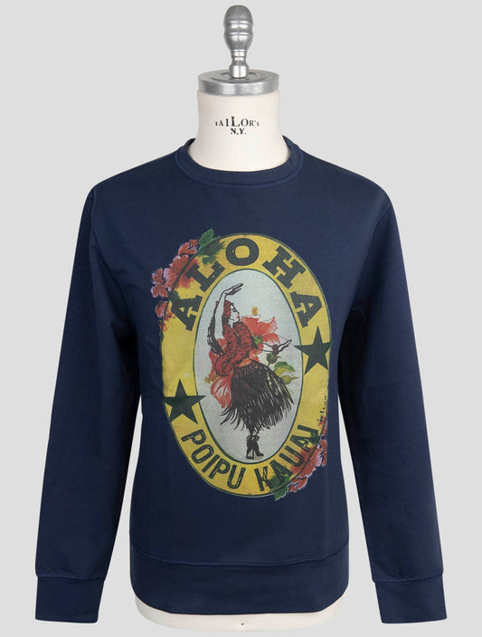 Kiton Blue Cotton Ea Sweater Hoodie