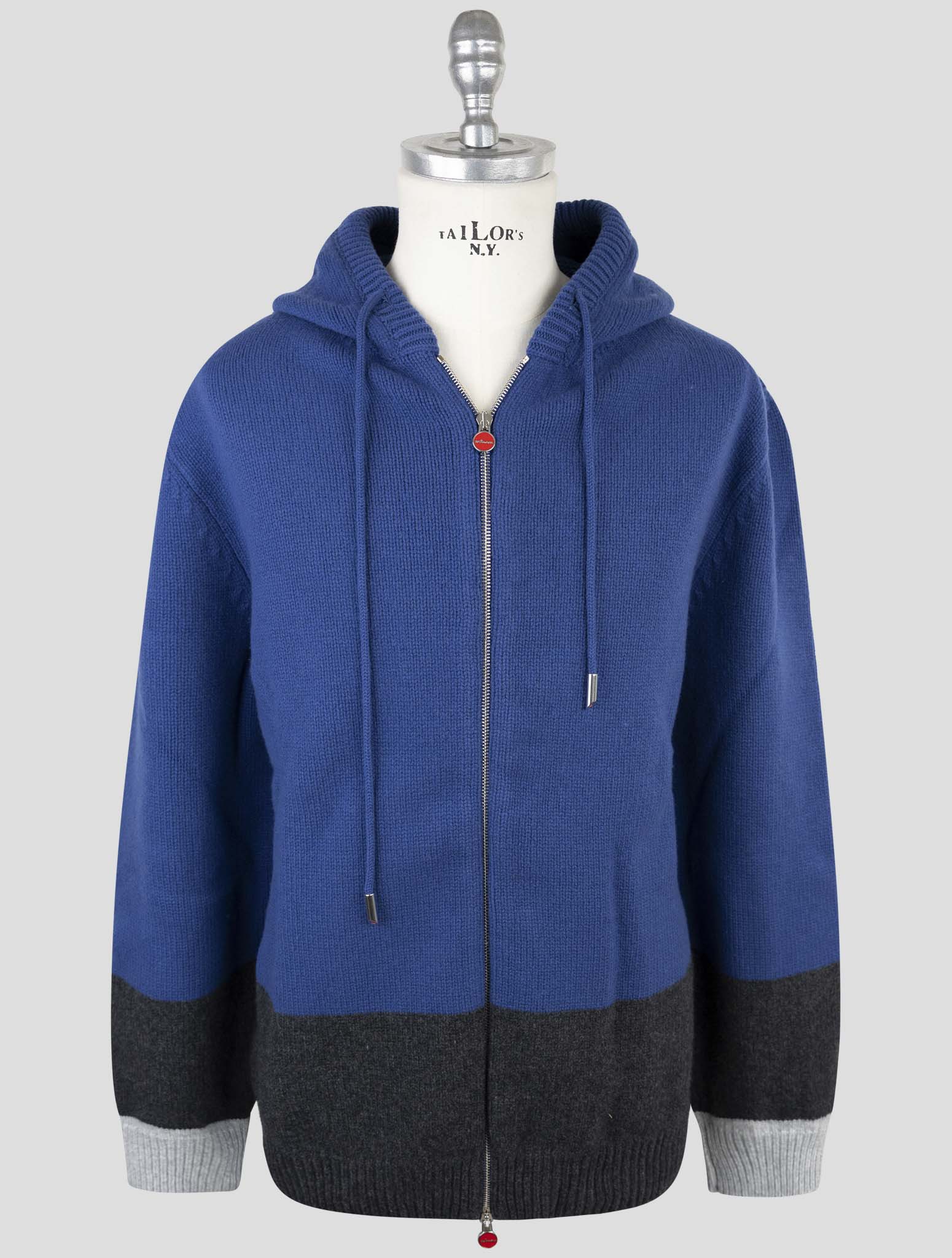 Kiton Blue Gray Wool Sweater Full Zip Hoodie