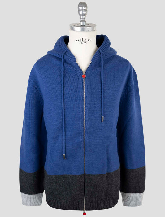 Kiton Blue Gray Wool Sweater Full Zip Hoodie