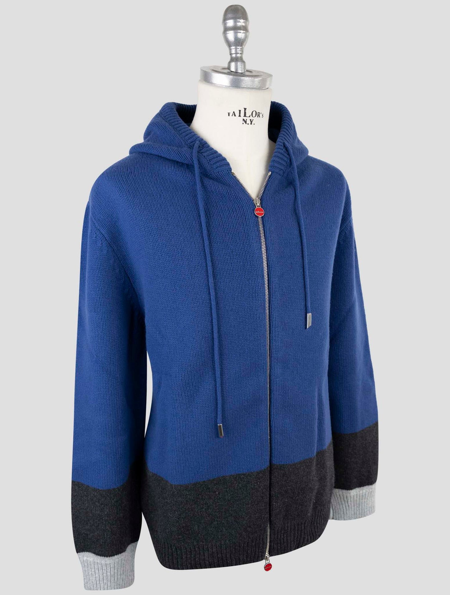 Kiton Blue Gray Wool Sweater Full Zip Hoodie