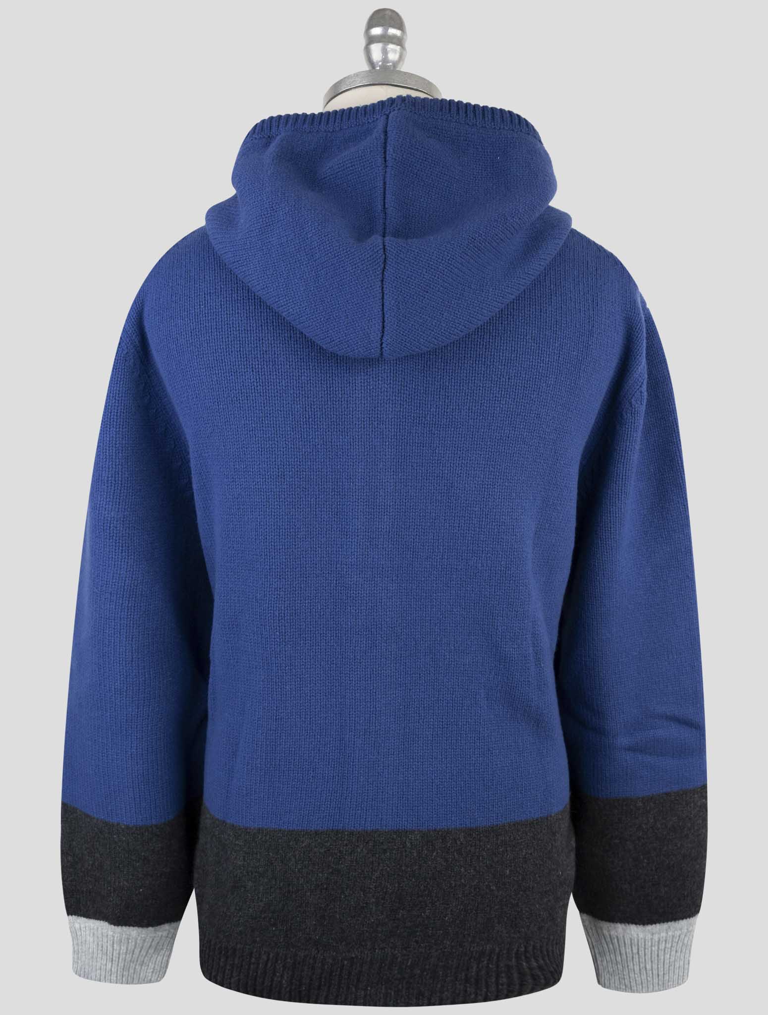 Kiton Blue Gray Wool Sweater Full Zip Hoodie