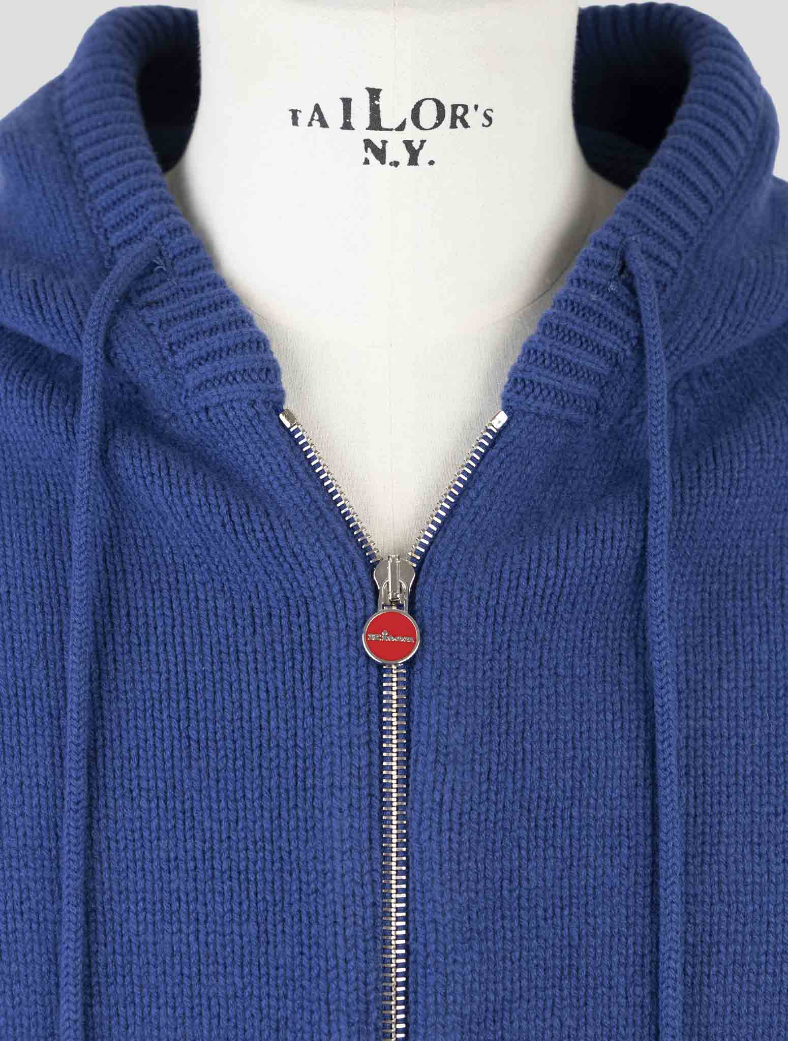 Kiton Blue Gray Wool Sweater Full Zip Hoodie