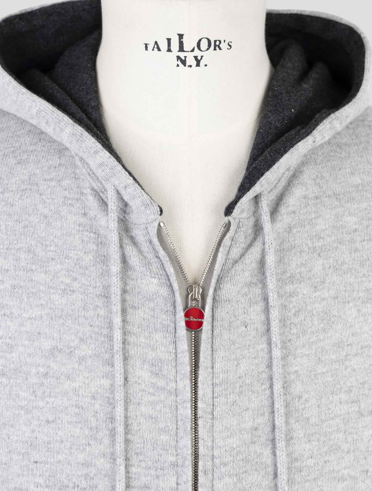 Kiton Gray Wool Sweater Full Zip Hoodie