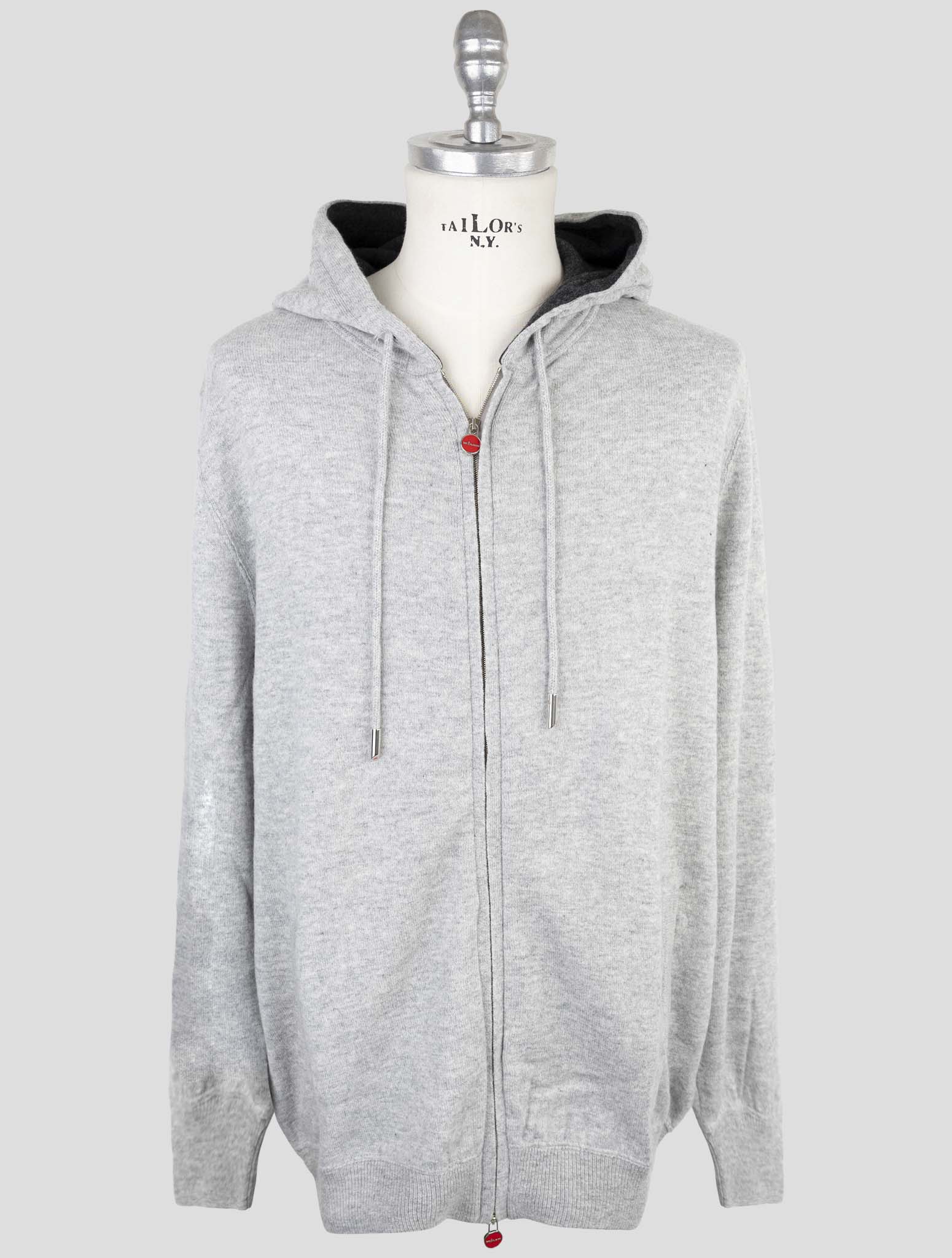 Kiton Gray Wool Sweater Full Zip Hoodie