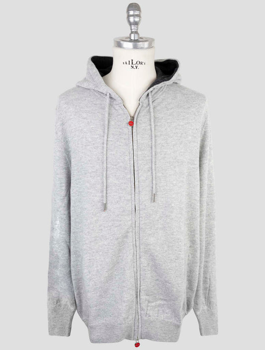 Kiton Gray Wool Sweater Full Zip Hoodie
