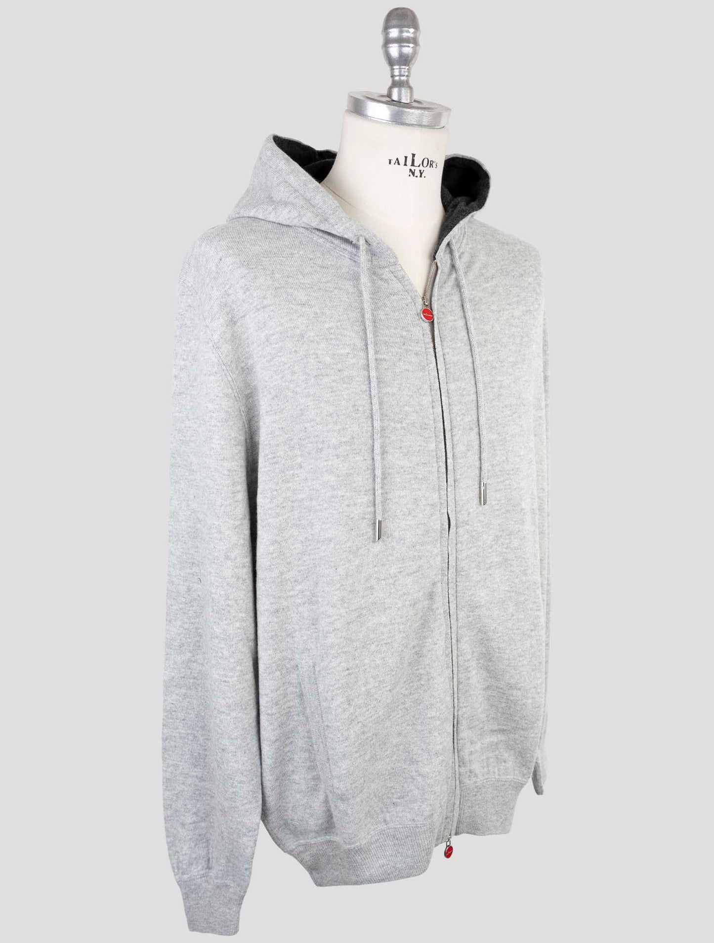 Kiton Gray Wool Sweater Full Zip Hoodie
