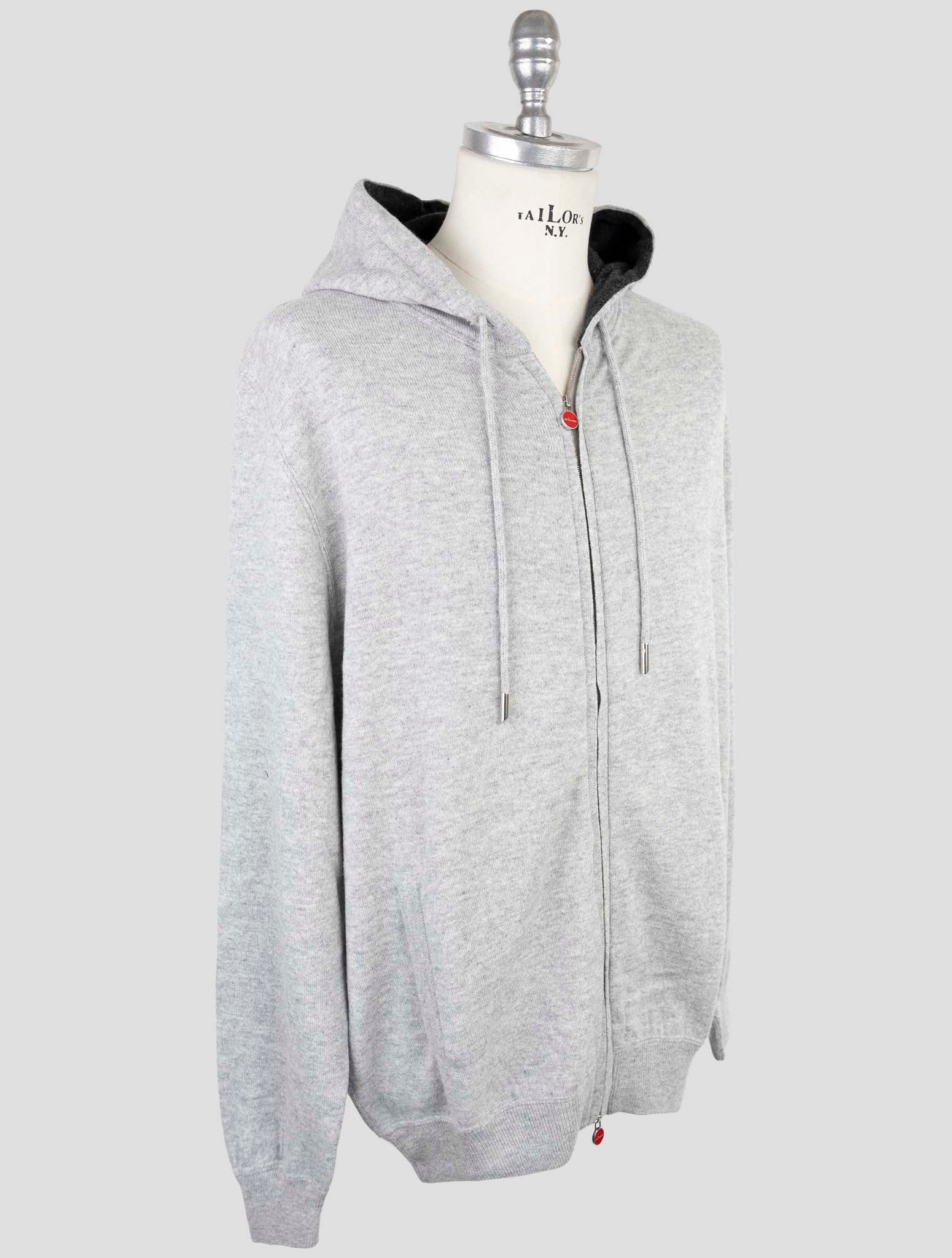 Kiton Gray Wool Sweater Full Zip Hoodie