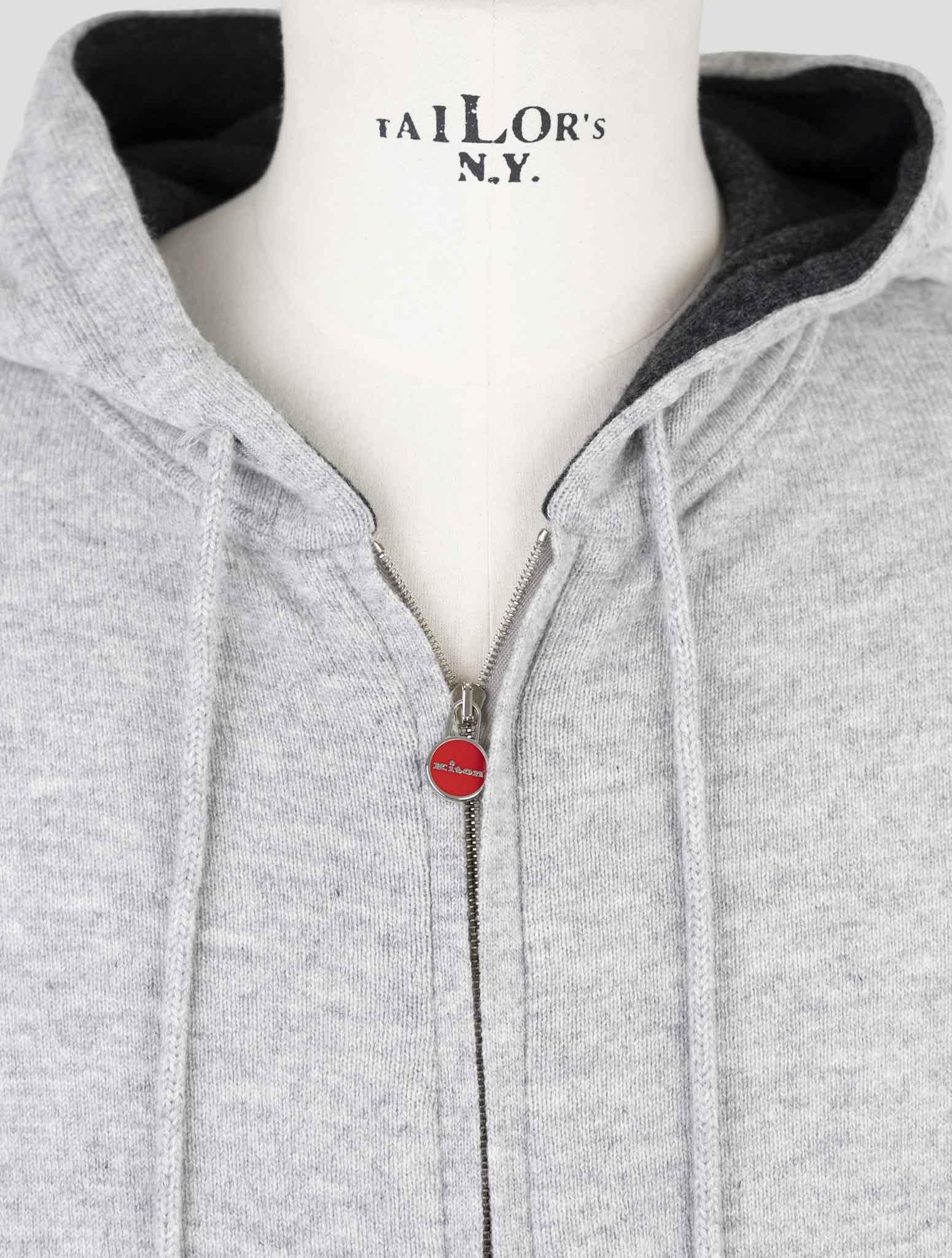 Kiton Gray Wool Sweater Full Zip Hoodie