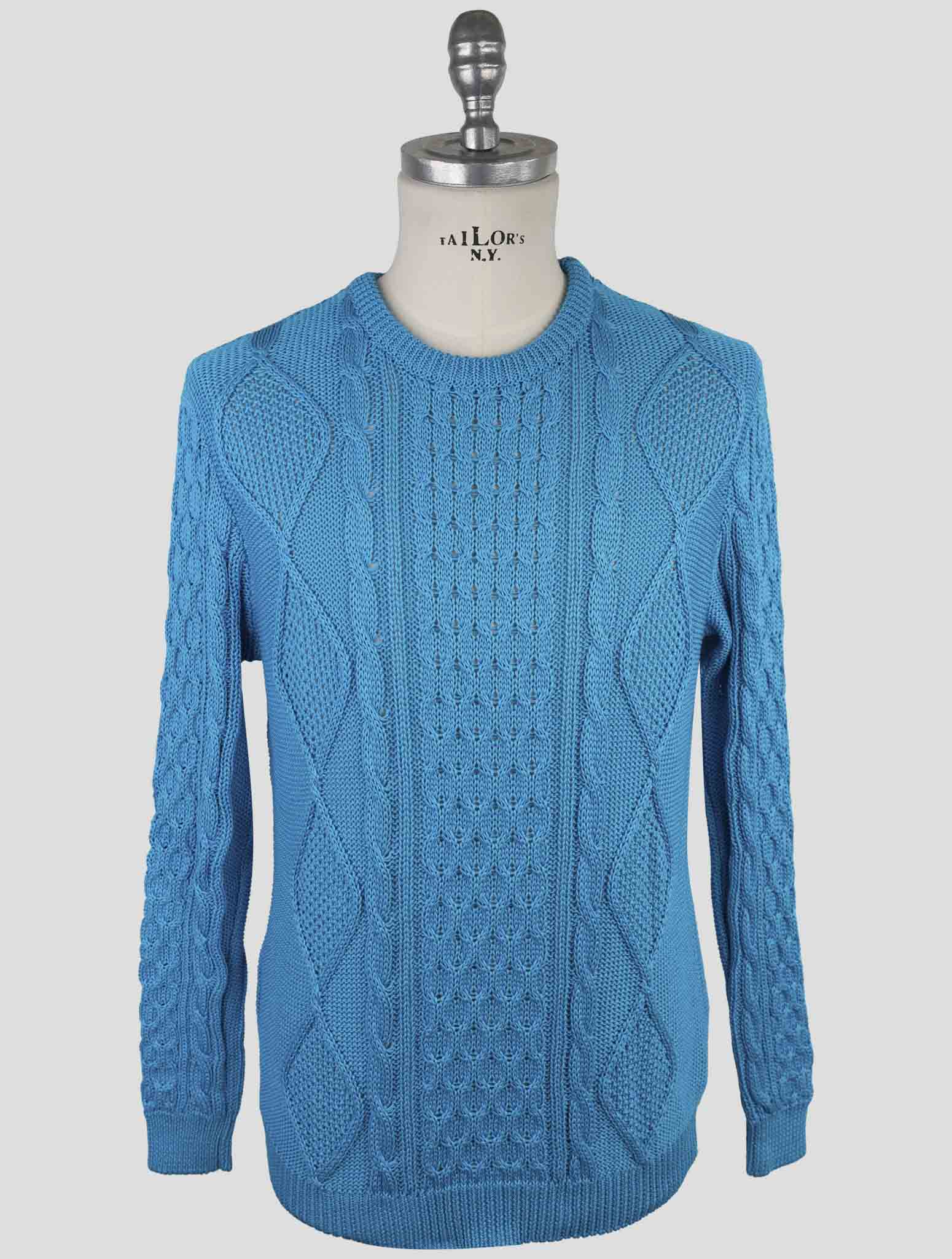 Kiton Light Blue Cotton Sweater Crewneck