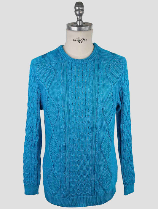 Kiton Light Blue Cotton Sweater Crewneck