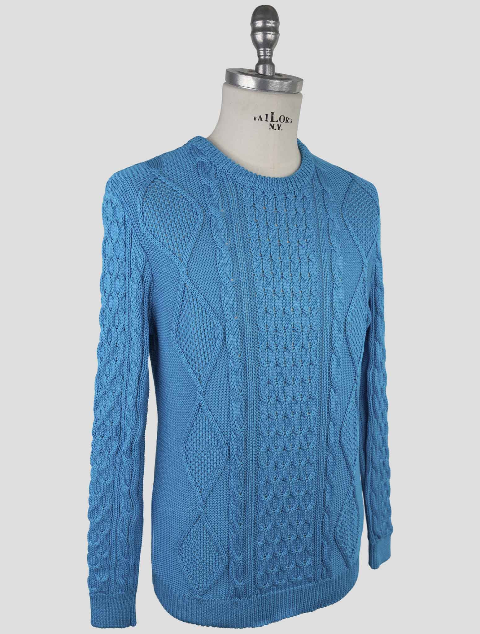 Kiton Light Blue Cotton Sweater Crewneck