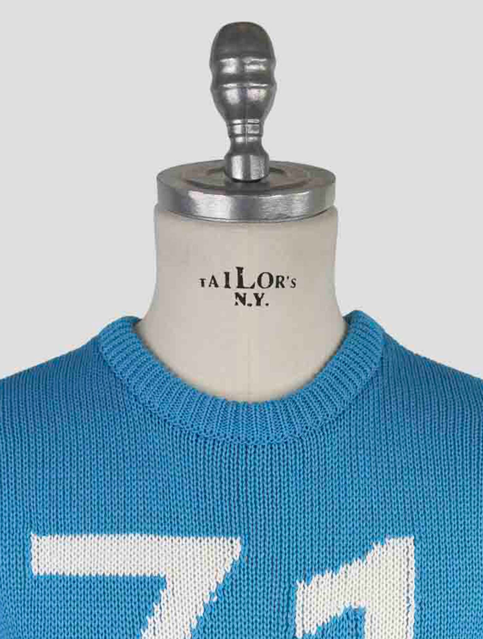 Kiton Light Blue Cotton Sweater Crewneck