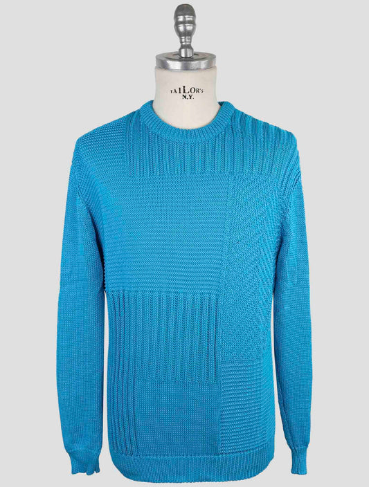 Kiton Light Blue Cotton Sweater Crewneck