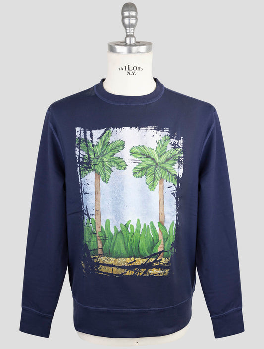 Kiton Blue Cotton Ea Sweater Crewneck