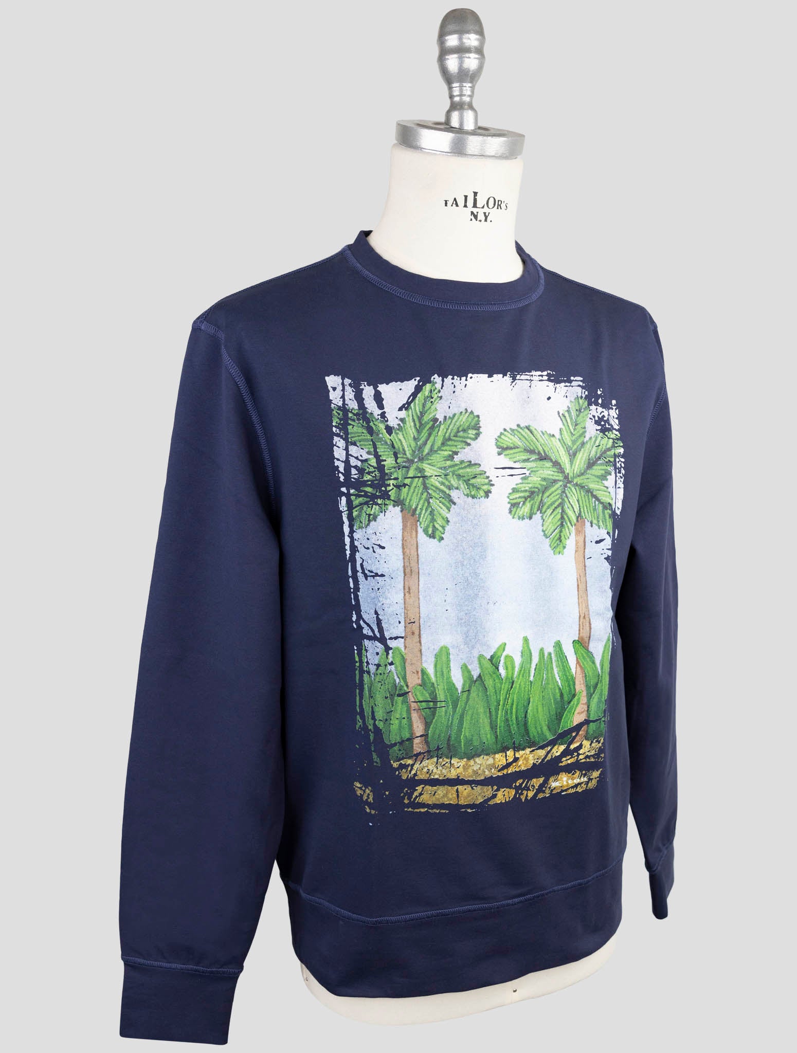 Kiton Blue Cotton Ea Sweater Crewneck
