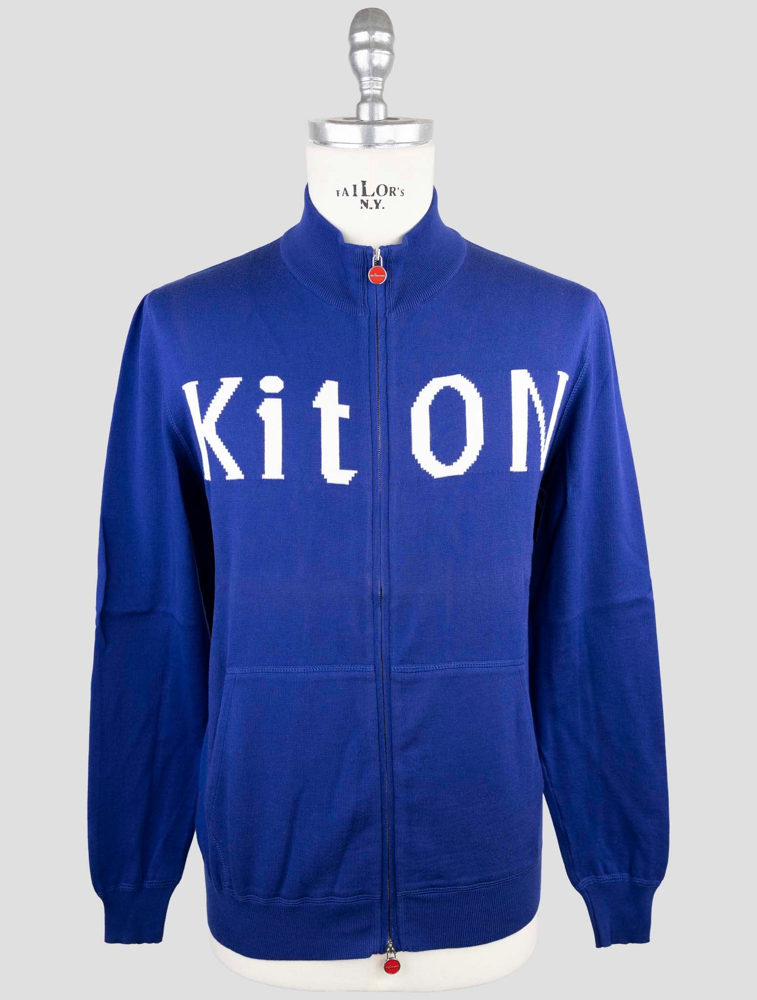Kiton Blue Cotton Sweater Full Zip