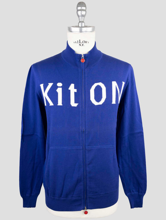 Kiton Blue Cotton Sweater Full Zip