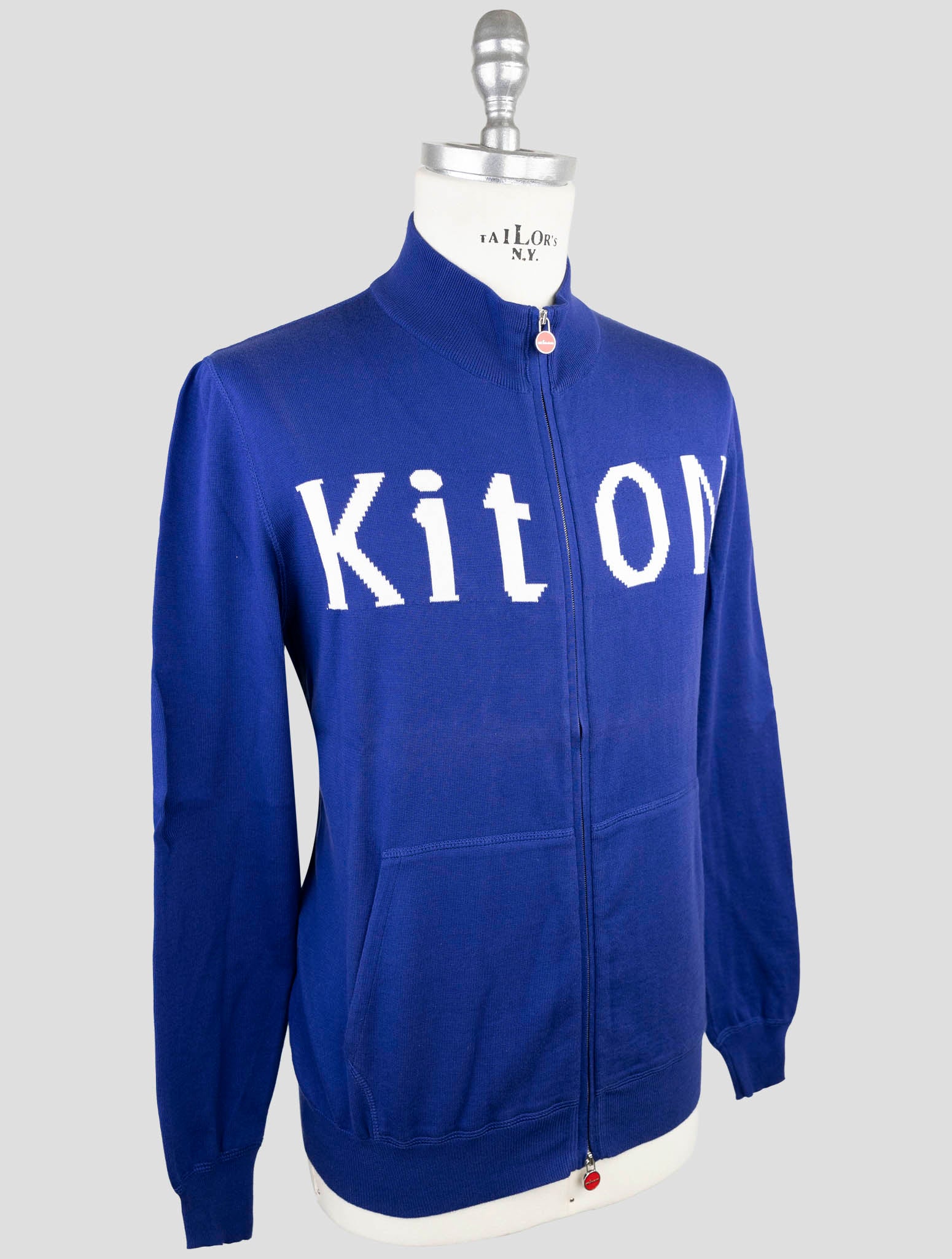 Kiton Blue Cotton Sweater Full Zip