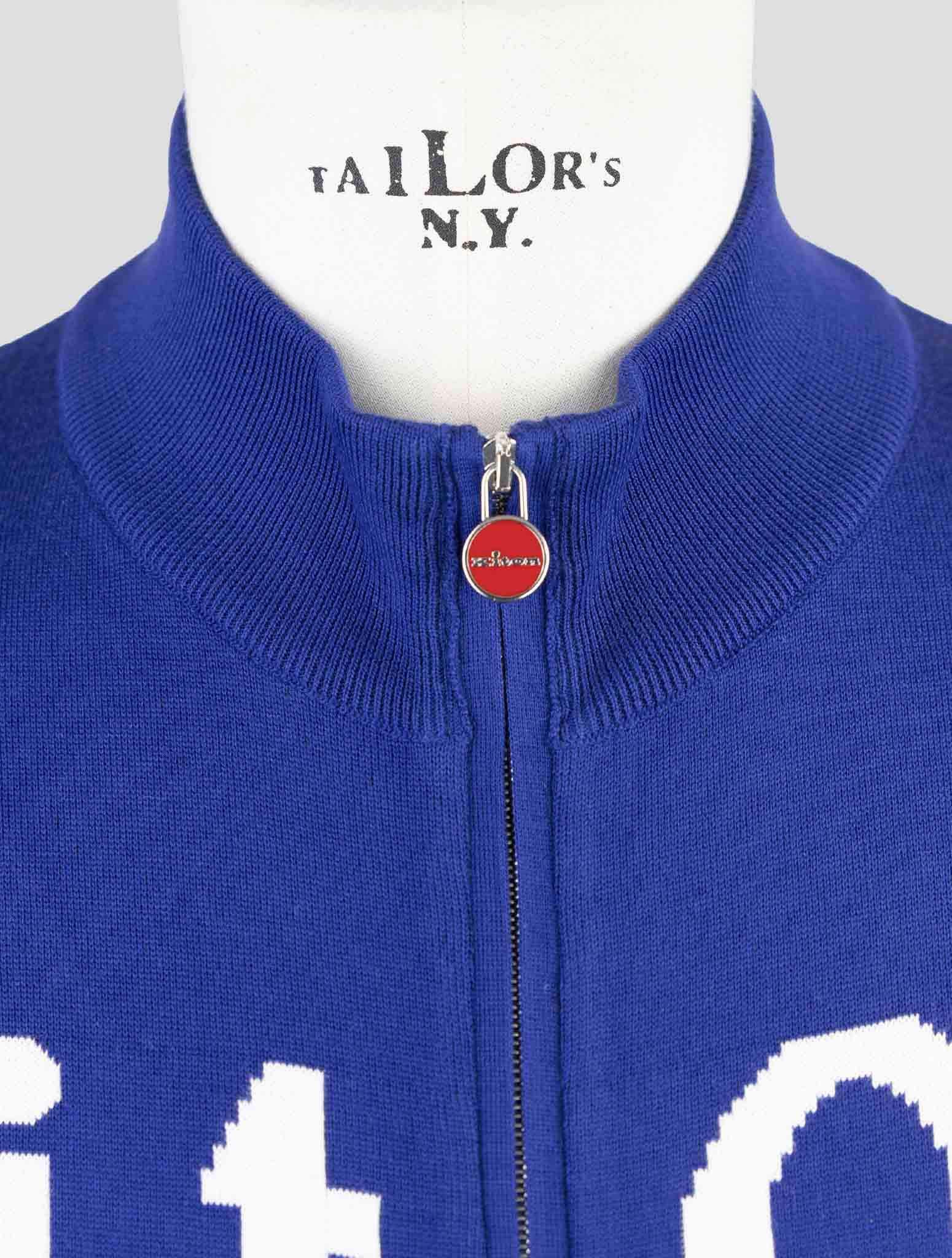 Kiton Blue Cotton Sweater Full Zip