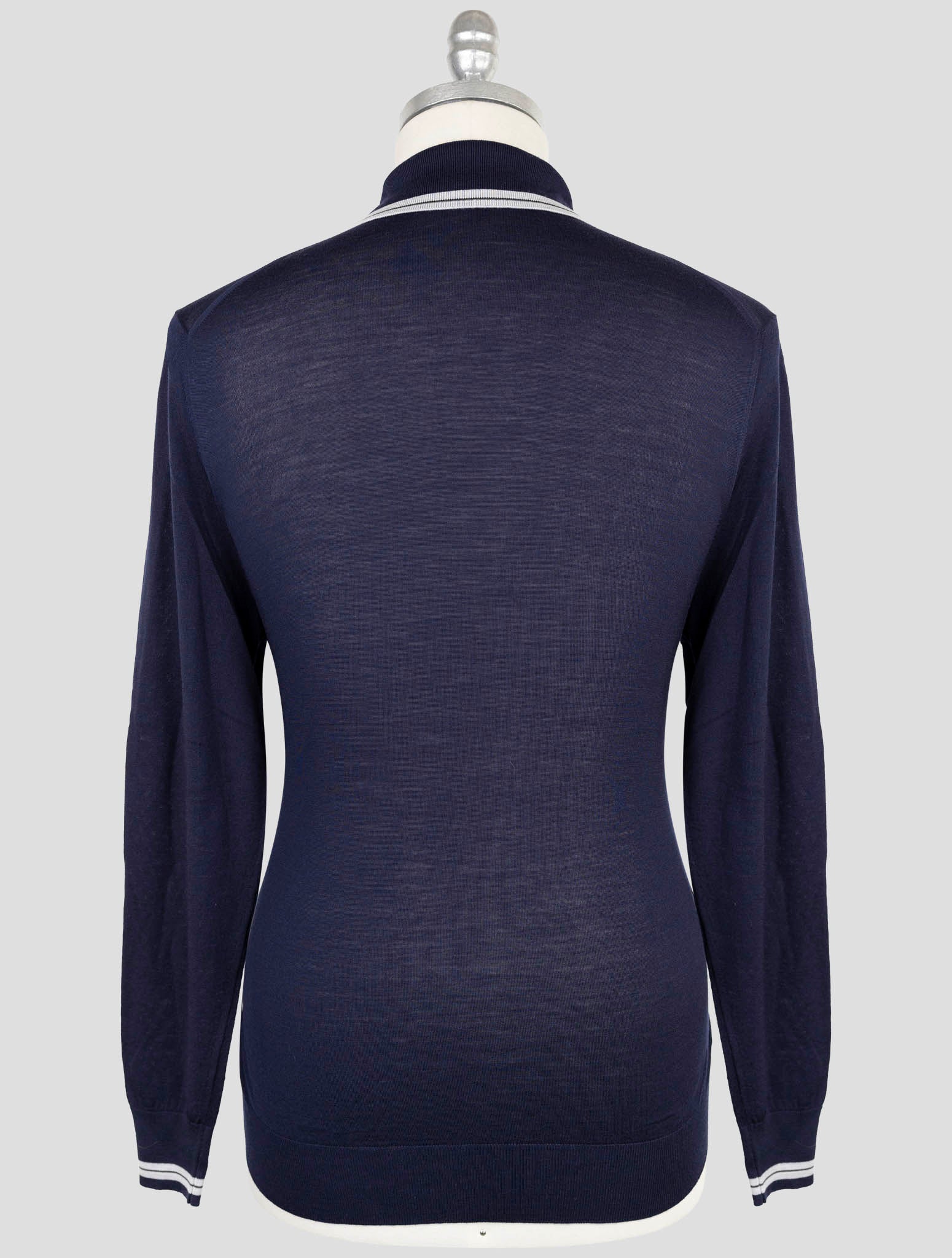 Kiton Blue Wool 14 Micron Diamante Blu Sweater Polo