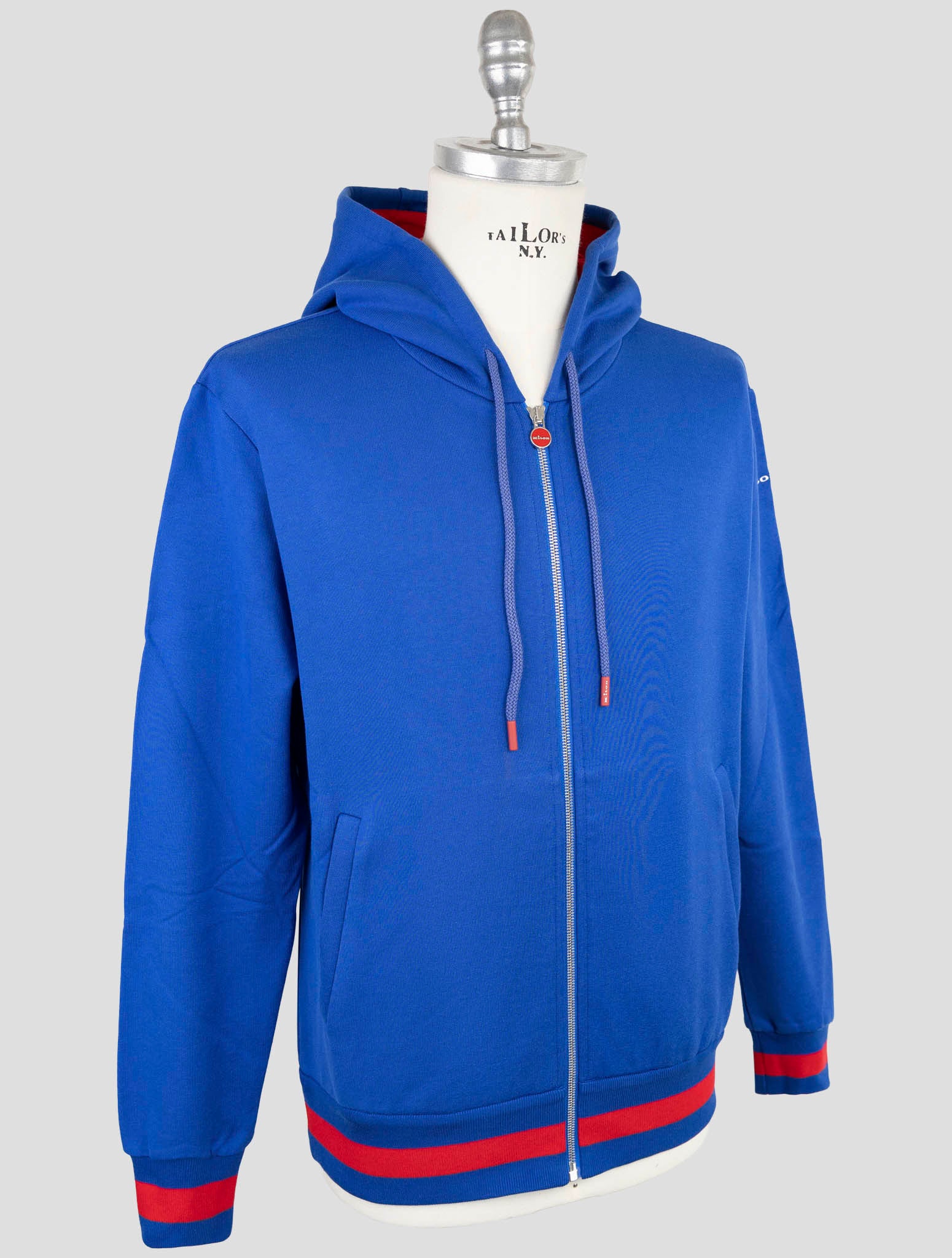 Kiton Blue Cotton Sweater Full Zip Hoddie
