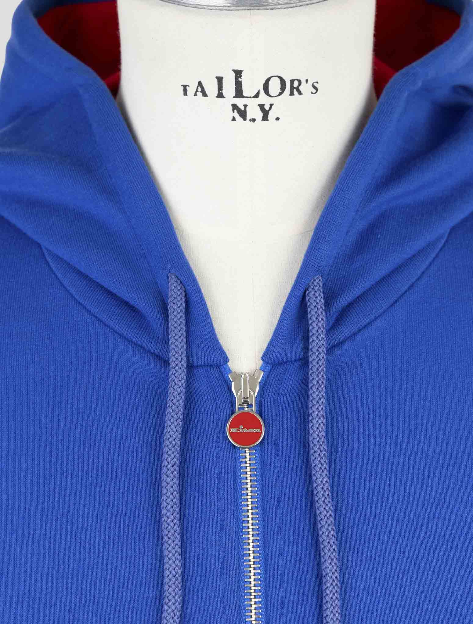 Kiton Blue Cotton Sweater Full Zip Hoddie